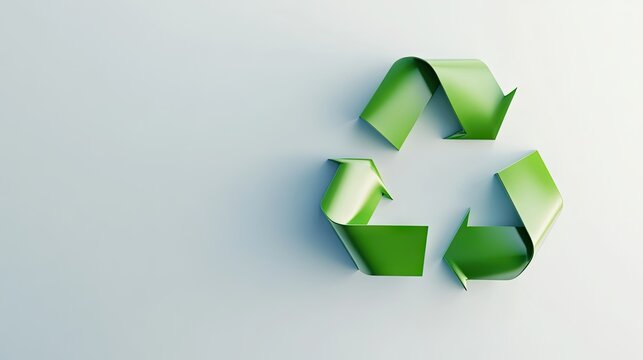 A captivating visual of a 3D green recycle symbol on a solid white backdrop, representing modern sustainability practices, with plenty of copy space for branding.