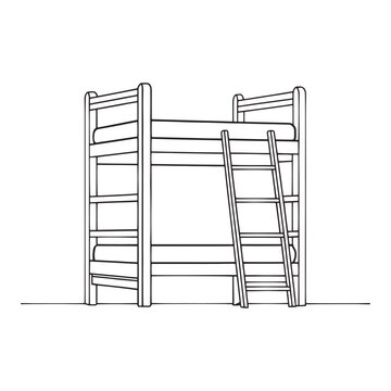 recommend clip art: Bunk Bed Ladder Kids Furniture isolated continuous line art flat vector illustration on white background.