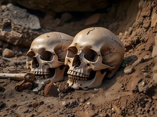 Human Skeletal Remains from the Viking Era at an Archaeological Site.  ai generated