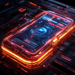 Fototapeta premium Futuristic Smartphone with Glowing Interface and Neon Lights