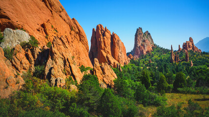 Garden of the Gods in Colorado Springs, Colorado, United States: A tranquil early autumn landscape of the National Natural Landmark of Sandstone Red Rock Park