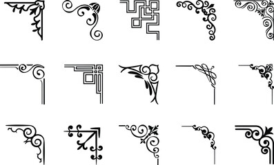 Corner borders vector icon set. frame illustration sign collection. Vintage frames and swirls symbol. border logo. Decorative elements