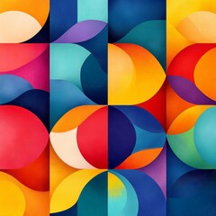 Obraz premium Abstract Geometric Pattern with Vibrant Colors and Curved Shapes for Backgrounds and Desig