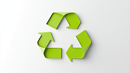 Obraz premium A minimalist design featuring the iconic recycle symbol in bright green on a solid white background, perfect for conveying messages about sustainability and recycling