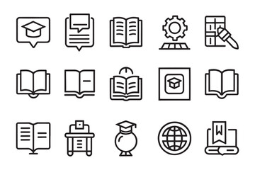 Reading, education related editable icon set isolated flat vector illustration white background