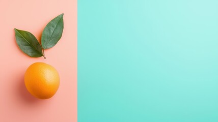 A vibrant orange with green leaves on a pastel background, perfect for food, health, and lifestyle themes.