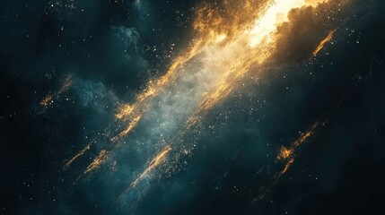 Bright, radiant light shining from a hidden source on the lower left, casting diagonal streaks of illumination that pierce the darkness and scatter subtly at the edges.