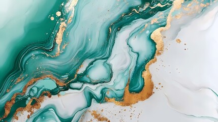 Watercolor green gold abstract marble poster background