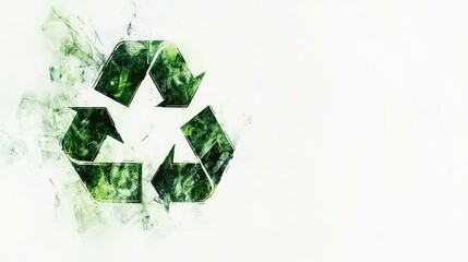 Artistic depiction of a green recycle symbol on a solid white background, emphasizing the concept of recycling with clear space for your text or promotional graphics
