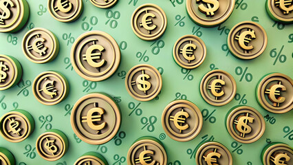 Cartoon Seamless Tiles: Animated Currency Symbols & Discount Signs, Lively Patterns for Financial Advertising