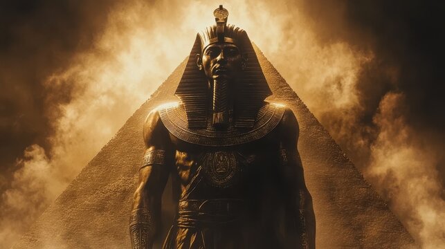Ai Generated Image of Egyptian God Amun Ra, Ancient Egyptian Deity Ra with Pyramid