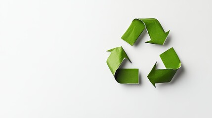 Obraz premium Flat lay of the recycle symbol against a clean white background, designed to highlight the importance of recycling, with plenty of copy space for your environmental message.