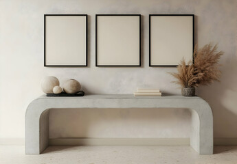 Empty Black Frames on Wall with Minimalist Decor