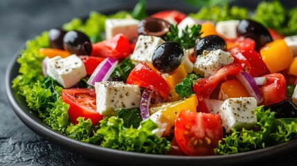 Greek Salad With Cheese And Olives Isolated Vegetarian Natural Food With Vegetables