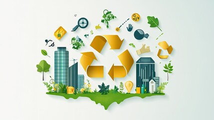 Infographic-style image illustrating Earth Day concepts such as net zero, renewable energy, and recycling, aimed at raising awareness and encouraging eco-friendly practices.