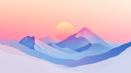 Mountain landscape and sun illustration poster background