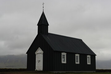Black Church in Iceland with Gray Skies 