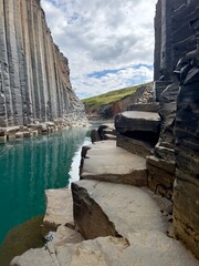 Canyon In iceland with river and rock formations 