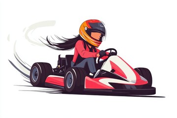 Girl racing a Go kart fast at Karting