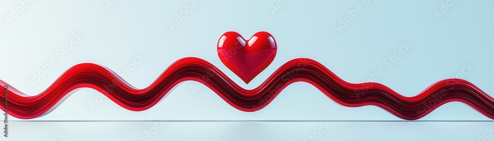 Wall mural Red Heart Over Wavy Ribbon.