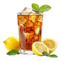 Fototapeta premium Refreshing Lemon Iced Tea in Glass With Mint Leaves
