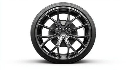 Obraz premium Isolated on a white background are the racing wheel and tire side view, vehicle tire, aluminum wheels, and modern wheel rim. 
