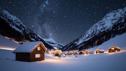 Fototapeta premium Snowy village nestled in the valley