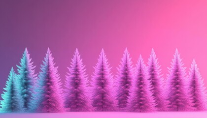 Soft pink to lavender gradient, with minimalist Christmas trees glowing softly against the background, background, no blur, photo not dark, everything is clear, copy space