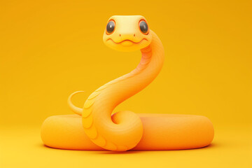 Fototapeta premium Cheerful cartoon snake surrounded by orange and yellow background