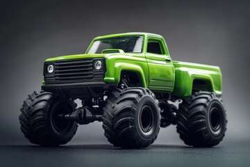 Green toy monster truck from the front