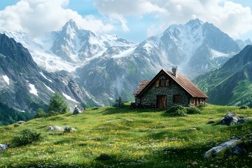 Stone Cottage nestled in the Alps