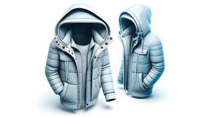 3D Winter coat icon with hood isolated on white background concept as A winter coat with a hood vectorized and isolated on a white background. The clean and simple design is ideal for winter clothing 