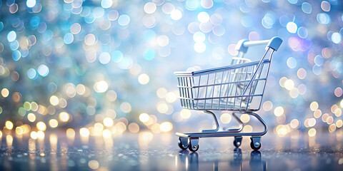Vibrant Bokeh Abstract Background Featuring Holographic Shopping Cart and Dollar Sign for E-commerce and Financial Transactions