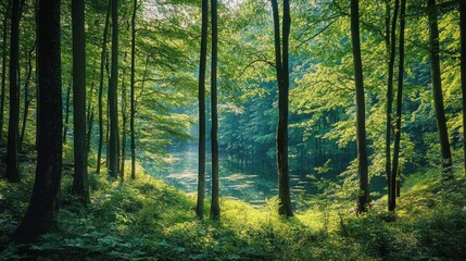 Fototapeta premium Forest Scene With Lake