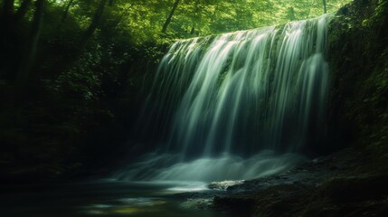 Serene Waterfall in a Lush Forest