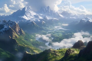 Majestic Mountain Range with Foggy Valley