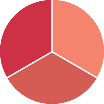 One third fraction circle. Three parts fraction circle divided into three equal segments geometry vector illustration.