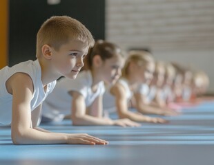 Kids in martial arts class warm up with plank exercises Teen finds passion in martial arts