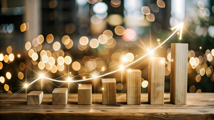 Flat Soft Abstract Business Graph with Bokeh Lights concept as An abstract business graph ascending with bokeh light effects. The camera pans upward symbolizing growth innovation and positive outcomes