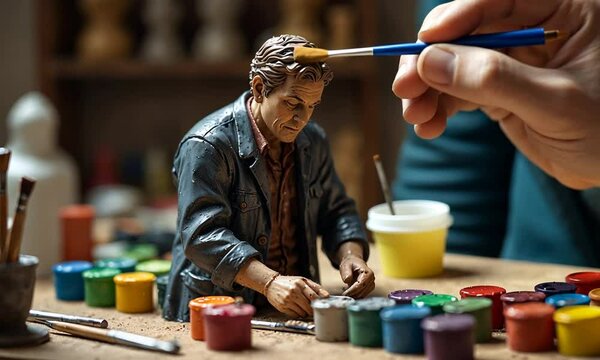 Someone hand paints miniature figures