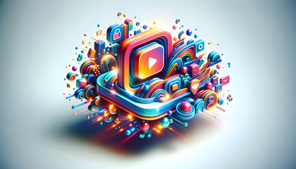 3D Glowing Promotion Banner in Abstract Digital Art concept as A vibrant digital art banner with glowing elements that represent promotional campaigns. The abstract design uses bright colors and light