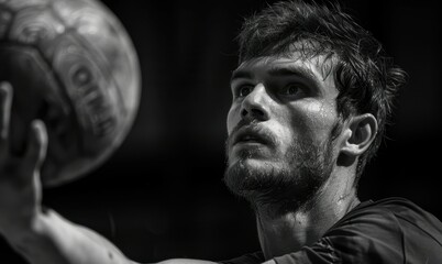 Left handed handball player holding the ball in hand