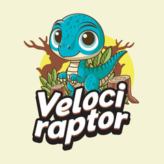 Cute Velociraptor Dinosaur Character Mascot in Hand Drawn Vector Cartoon Illustration Design for kid, sticker, badge, patch, banner, greeting card, invitation