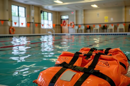 Life vests inside pool promote health and safety in community