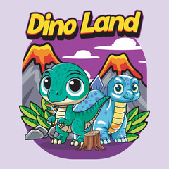 Cute Stegosaurus Velociraptor Character Mascot in Hand Drawn Vector Cartoon Illustration Design for kid, sticker, badge, patch, banner, greeting card, invitation