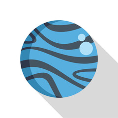 Blue planet from solar system is covered by craters and has a long shadow on a white background
