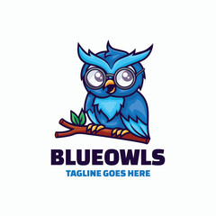 Vector Logo Illustration Blue Owls Mascot Cartoon Style