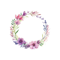 A beautiful wreath with blue and pink flowers and foliage Ideal for wedding stationery, invitations, greeting cards, and designs with a spring theme. Generative AI