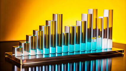 Obraz premium Soft Abstract Background with Floating Holographic Bar Graphs for Data Analysis and Financial Planning - Ideal for Corporate Marketing with Ample White Space for Copy