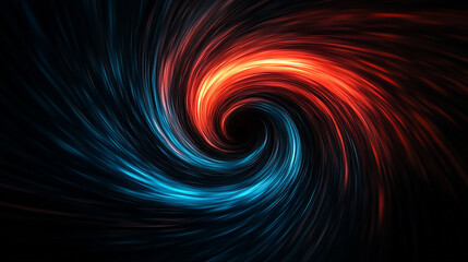 Abstract swirl of blue and red light against a black background.